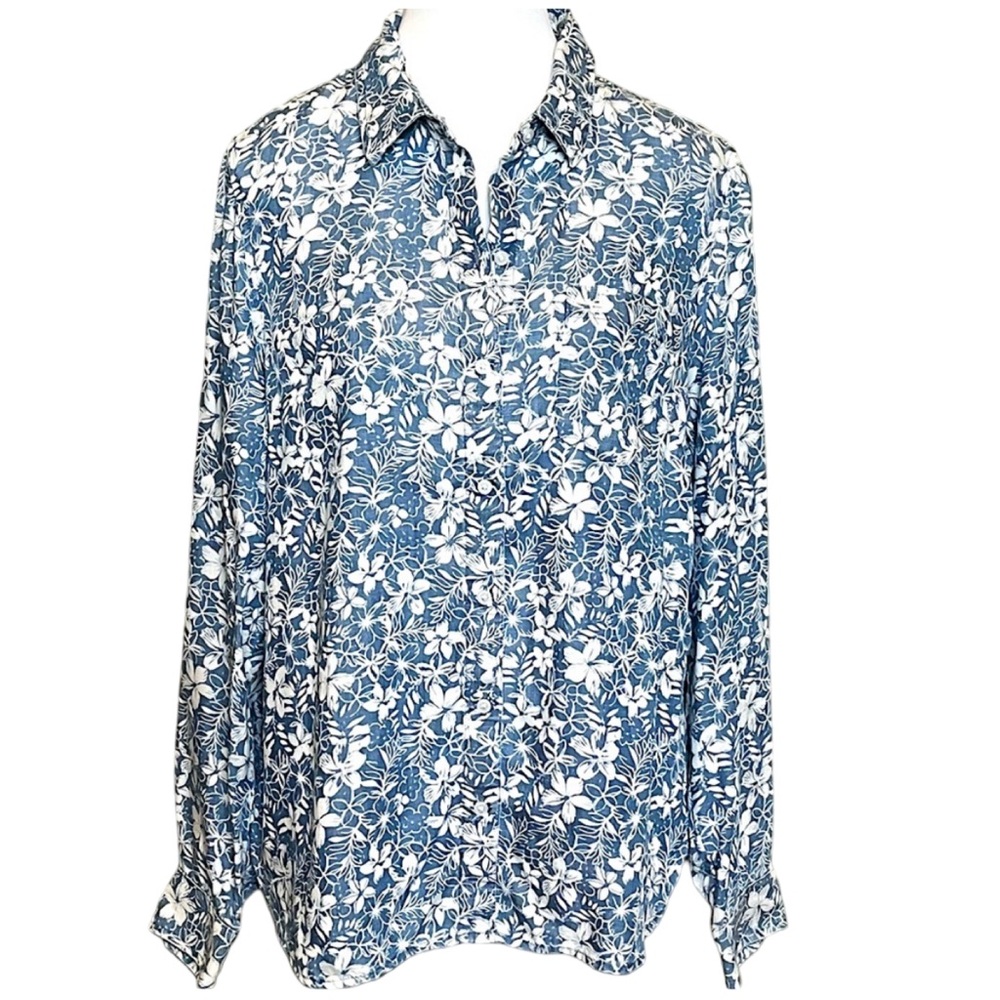 Tommy Hilfiger Women’s Floral Shirt Lyocell M Preppy Feminine Eclectic Grandma